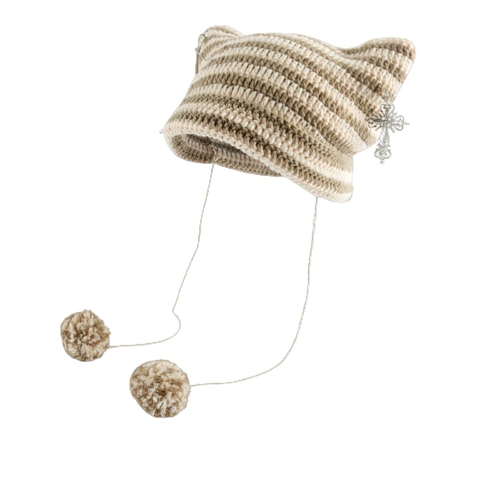 8777 Crochet Hats Vintage Beanies Fox Hat Grunge Goth Beanies Hat Y2K